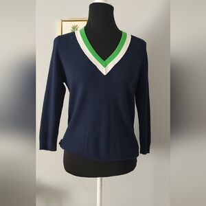 L.R. L Luren Ralph Lauren top Sweater Style Sport V Neck 3/4 Sleeve Good Conditi